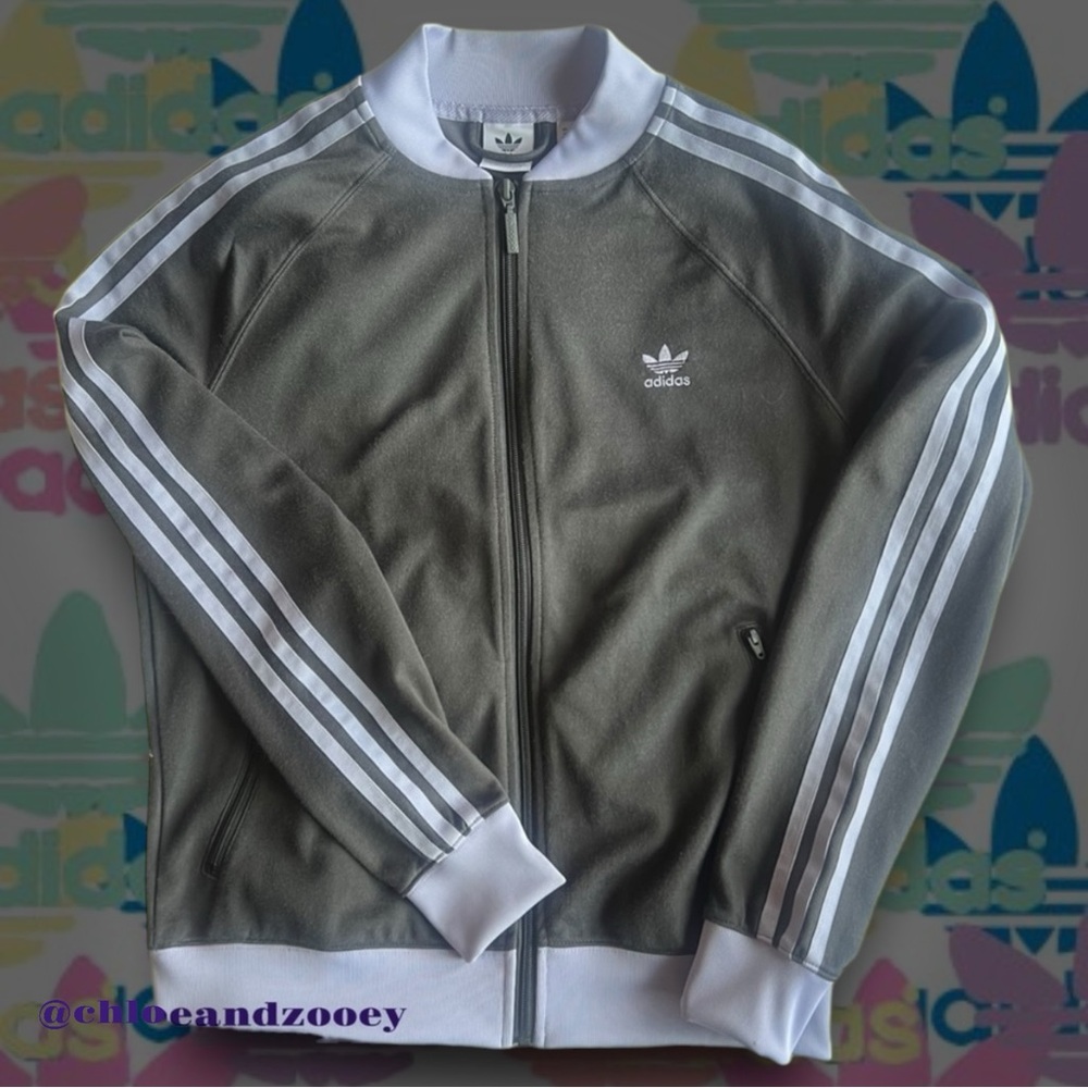 Adidas Originals Dark Gray Lavender Track Jacket Embroidered Sports Athleisure